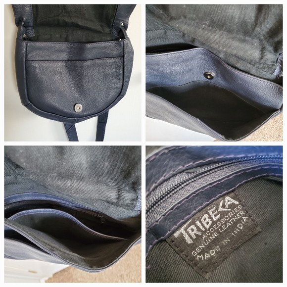 Vintage Tribeca Leather Crossbody Bag Blue Fold Over Snap Front - Picture 11 of 11